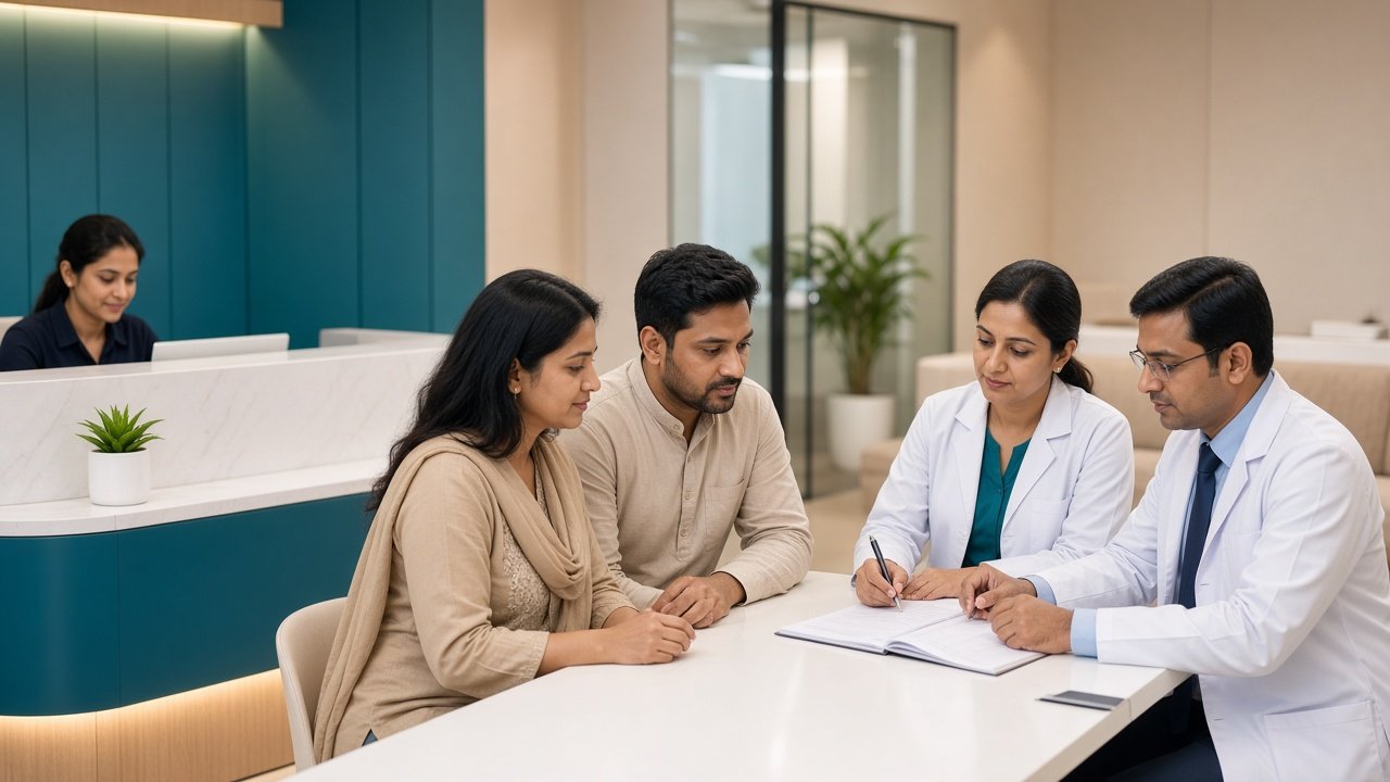 Couple at a joint fertility consultation with doctors at Samanwi Clinics, Hyderabad