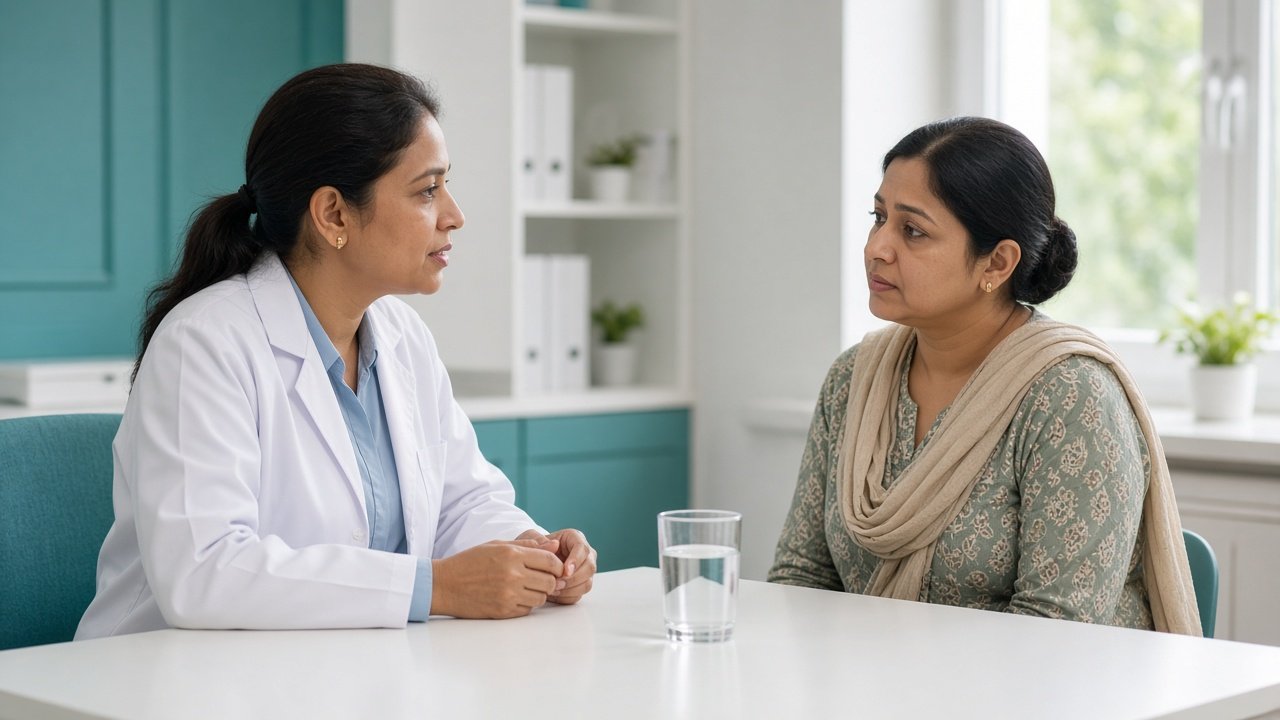 Doctor discussing urinary infection symptoms with a woman at Samanwi Clinics, Hyderabad